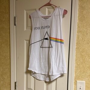 Pink Floyd White Tank Top with Rainbow Design
